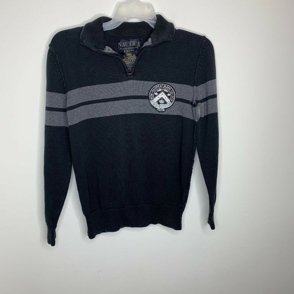 Nautica Jeans Mens L Black/Grey Zip Collar Sweater